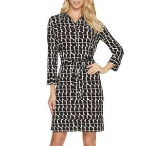 Donna Morgan Women's Black and White Geometric Print Shirt Dress Size 14